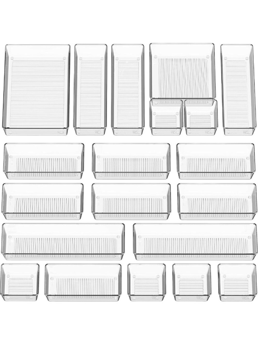 20 PCS Clear Plastic Drawer Organizers Set - 5 Sizes for Home & Office Storage
